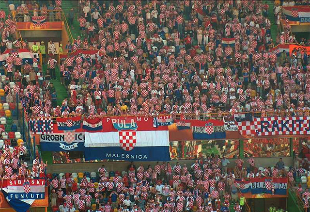 flags of Portugal and Greece at the start of the Euro 2004 final