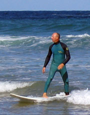 surfing at the beach